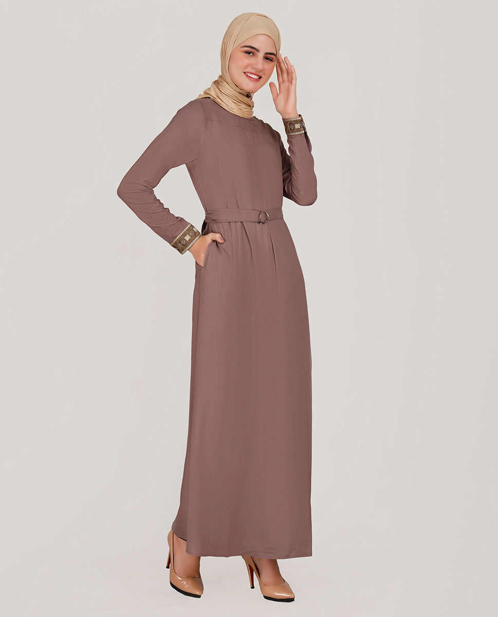 Maroon Love Embroidered Abaya