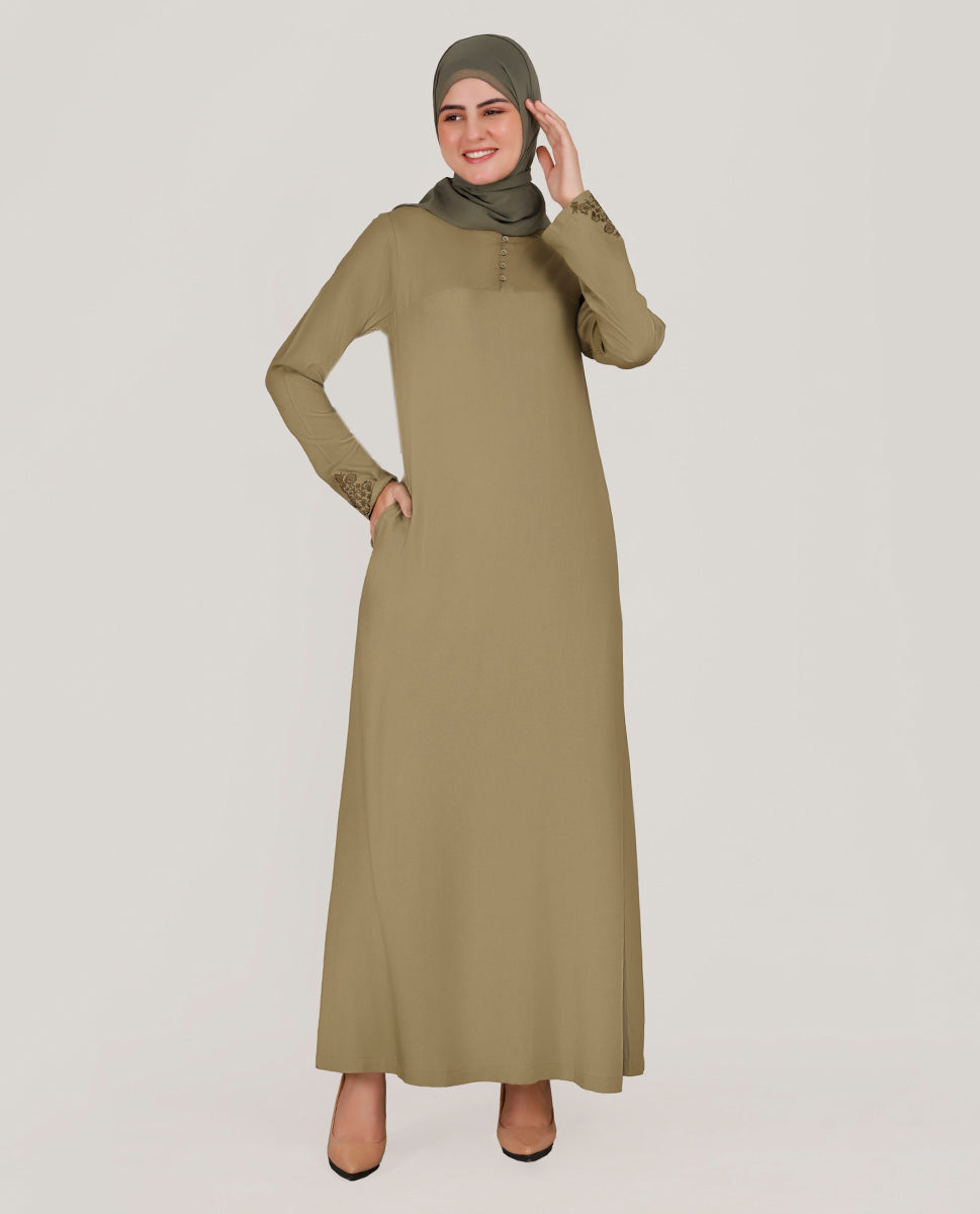 Exquisite Embroidery Olive Green Rayon Abaya