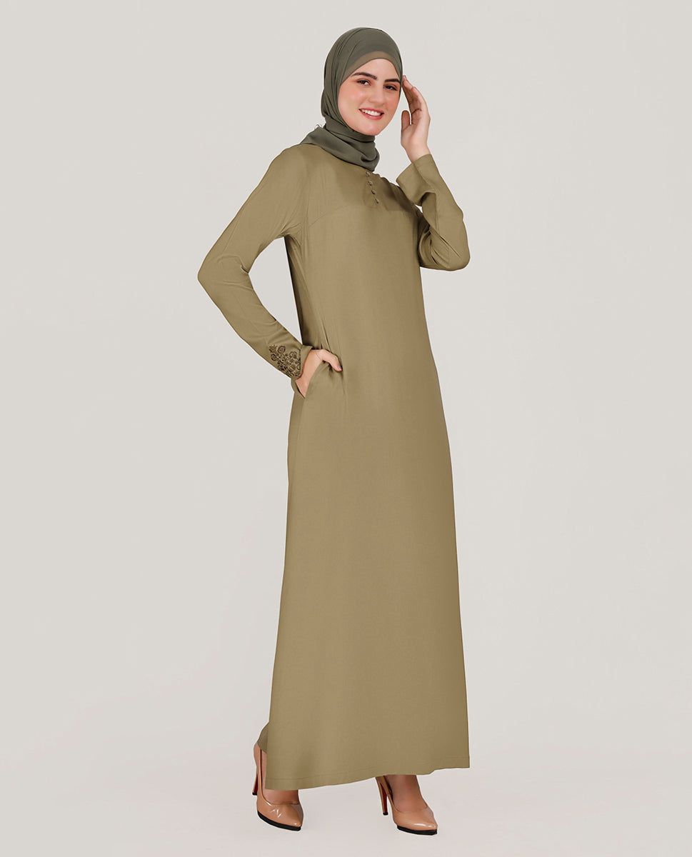 Exquisite Embroidery Olive Green Rayon Abaya