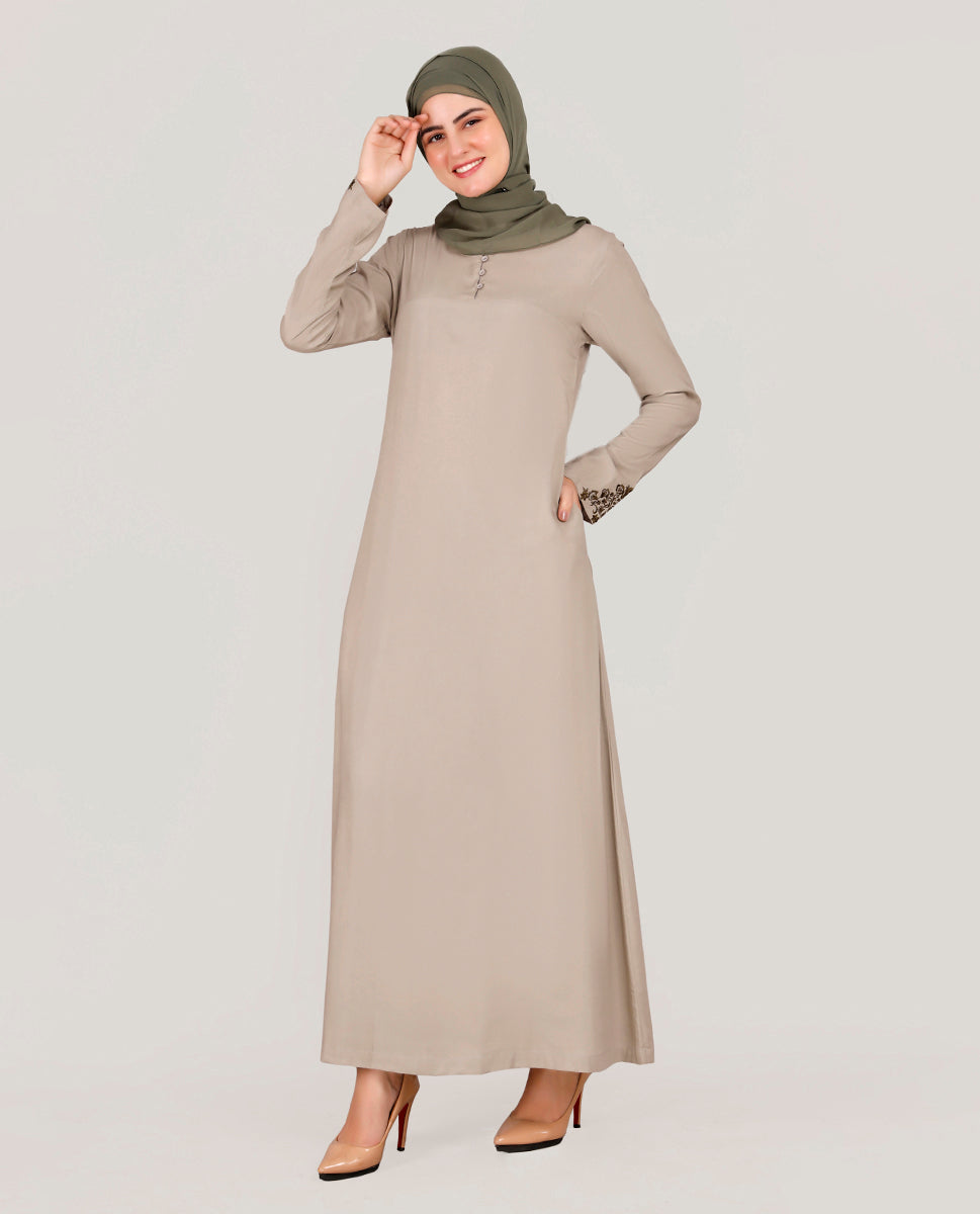 Exquisite Embroidery Light Grey Rayon Abaya