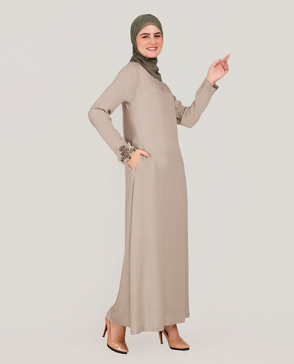Exquisite Embroidery Light Grey Rayon Abaya