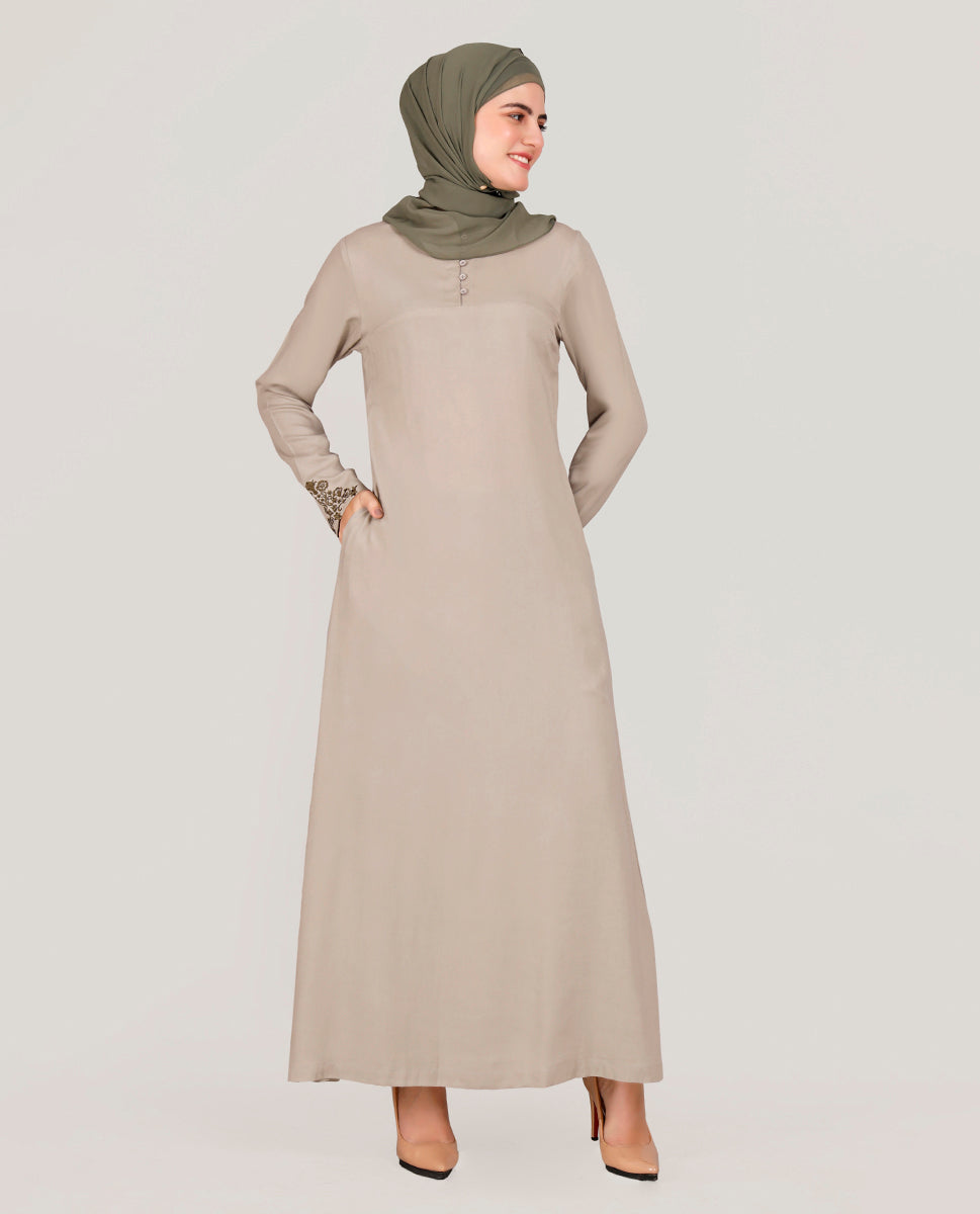 Exquisite Embroidery Light Grey Rayon Abaya
