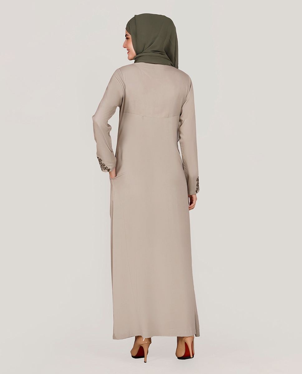 Exquisite Embroidery Light Grey Rayon Abaya