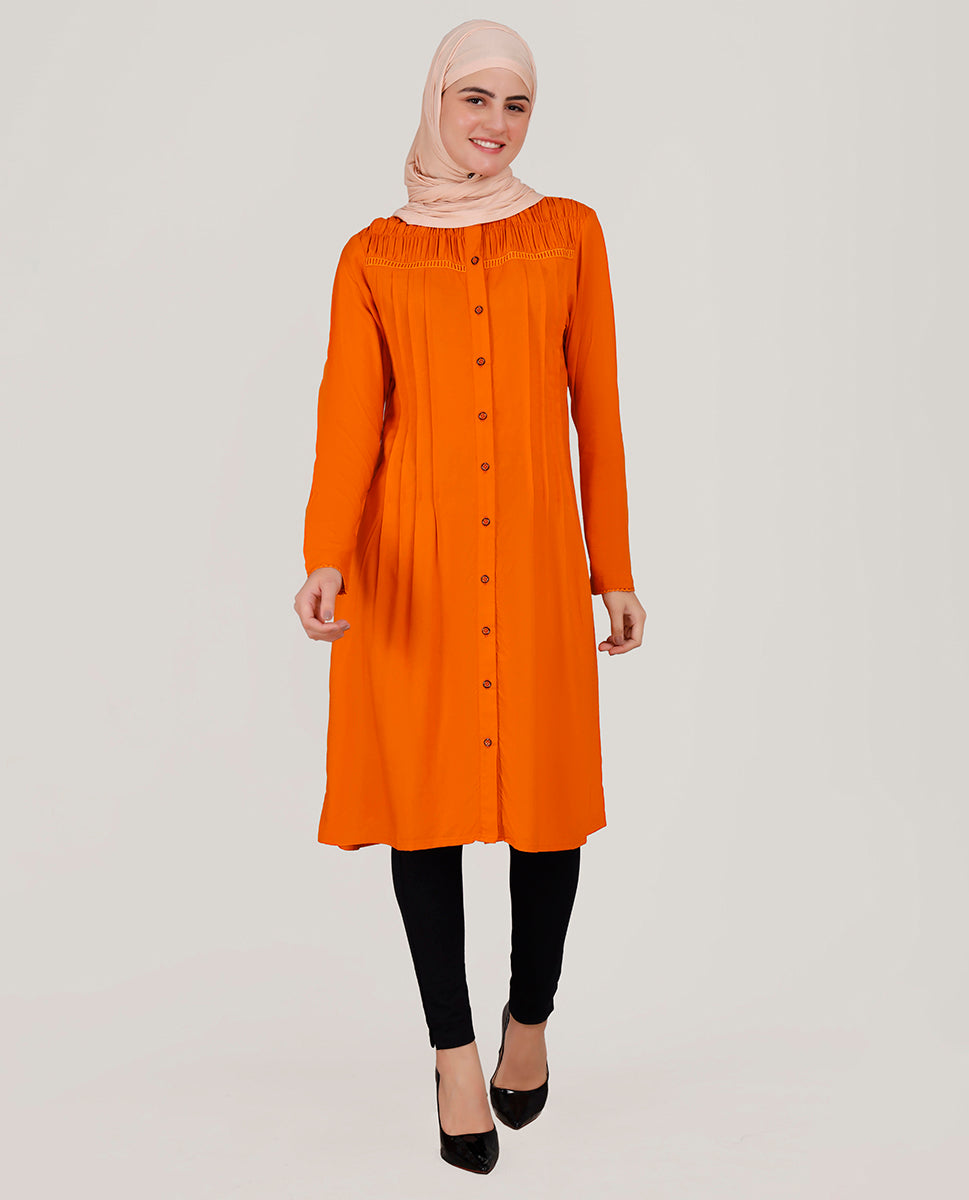 Peppy Orange Ladder Lace Shirt Top