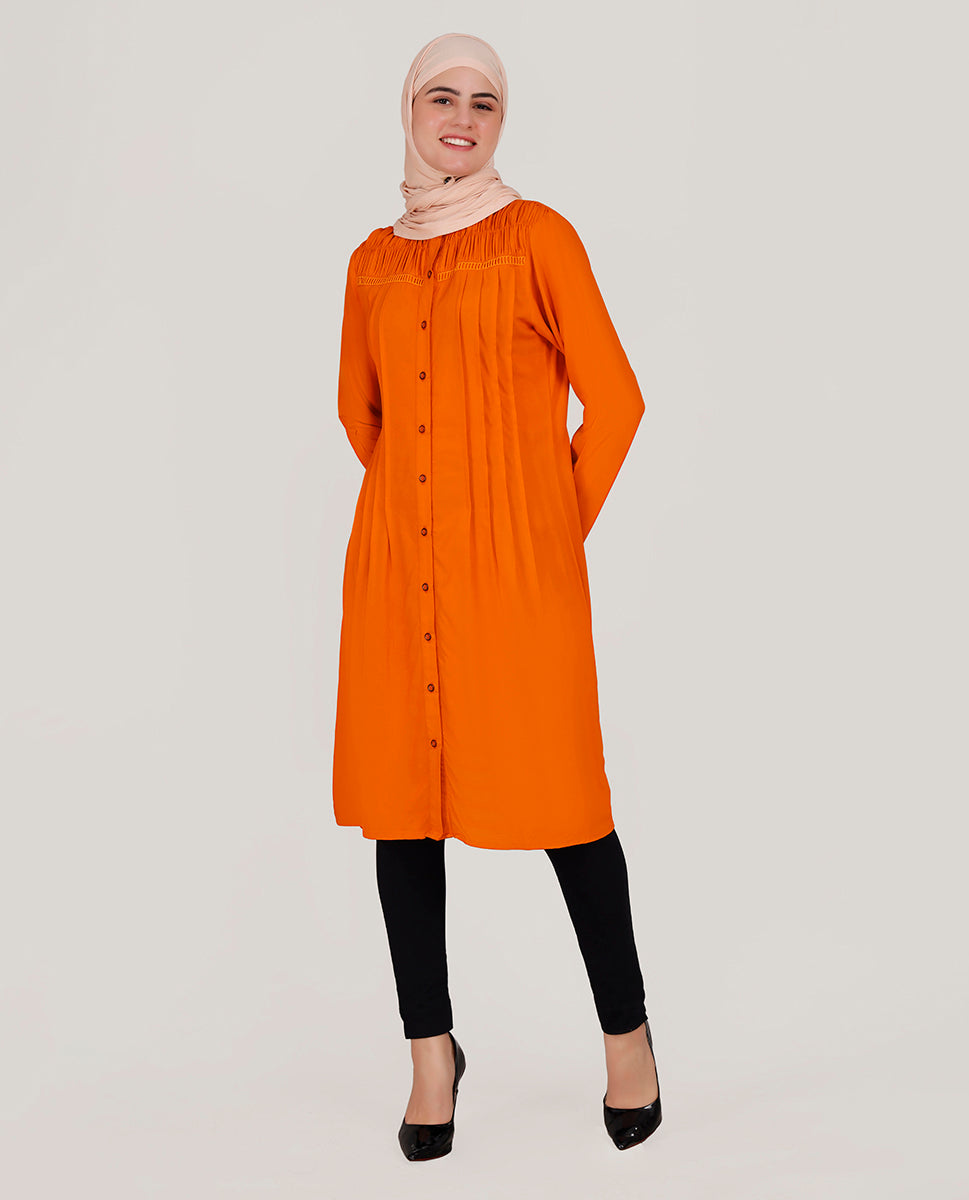 Peppy Orange Ladder Lace Shirt Top