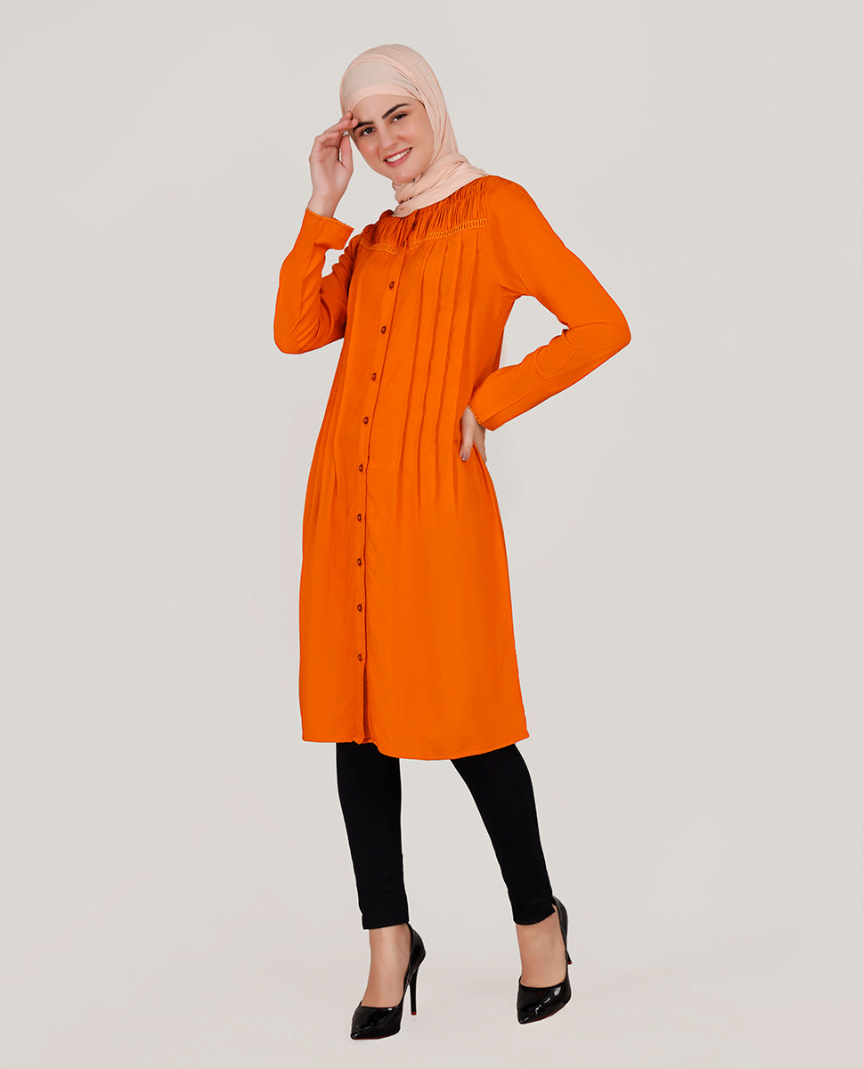 Peppy Orange Ladder Lace Shirt Top