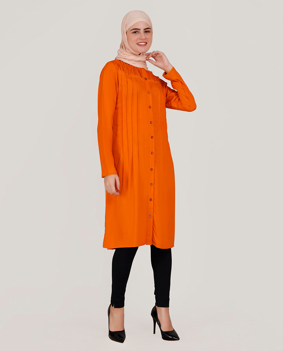 Peppy Orange Ladder Lace Shirt Top
