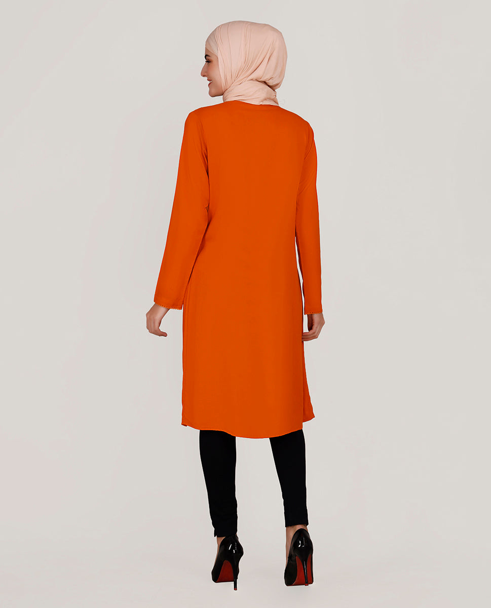 Peppy Orange Ladder Lace Shirt Top