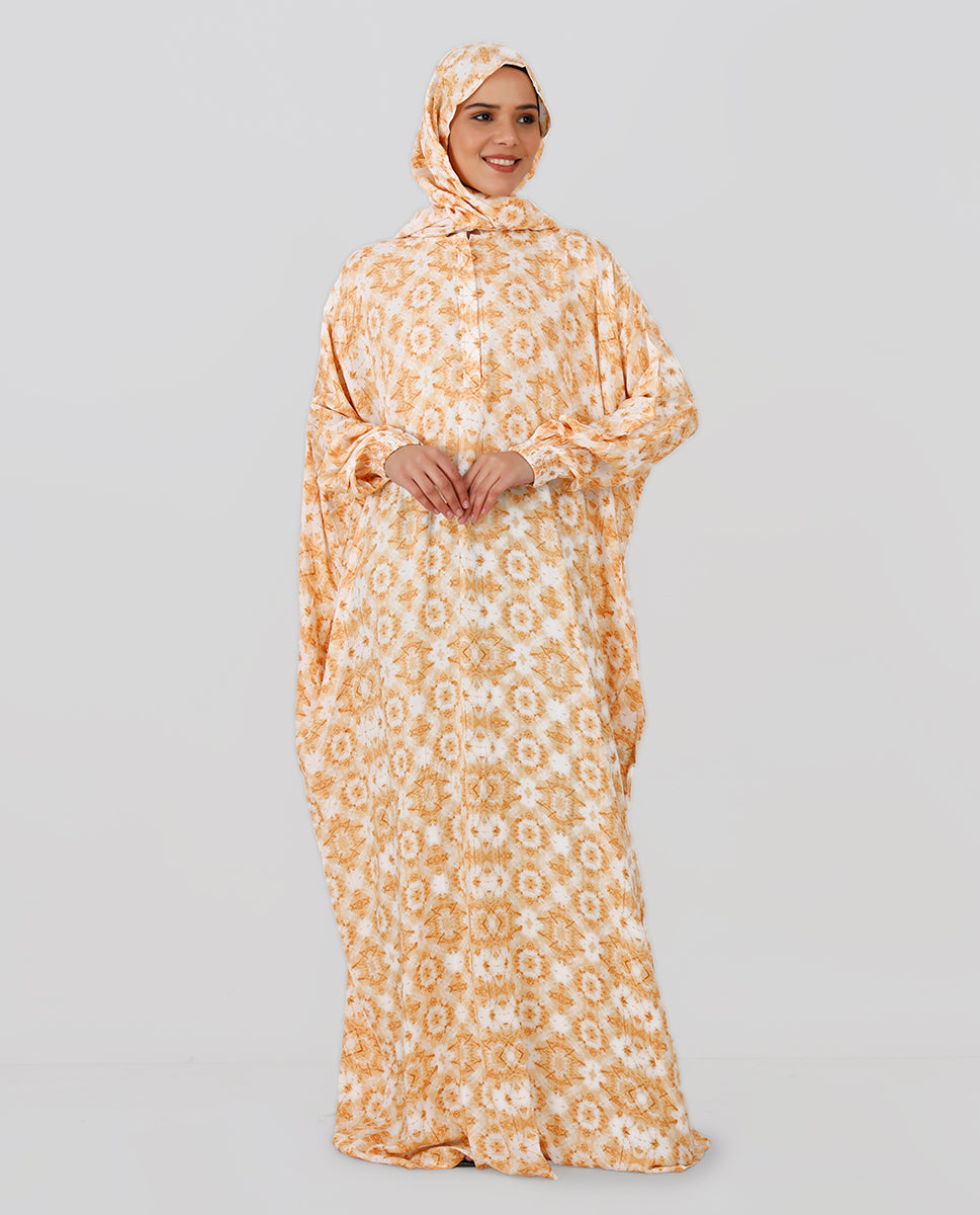 Floral Printed Prayer Dress - Beige