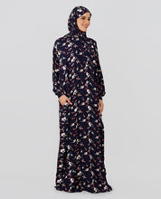 Multicolored Floral Printed Prayer Dress - Black