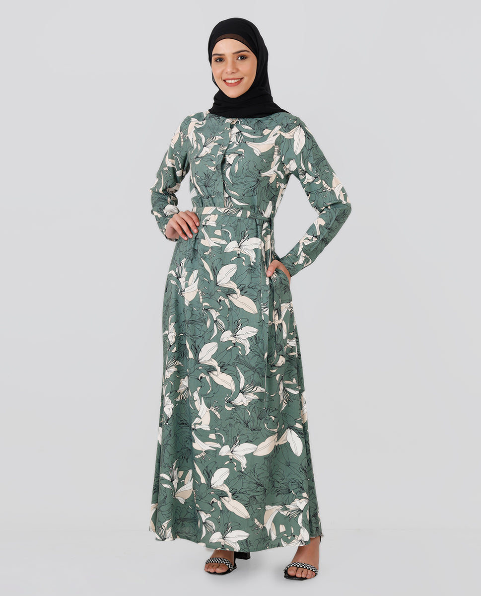 Sage Green Belted Abaya