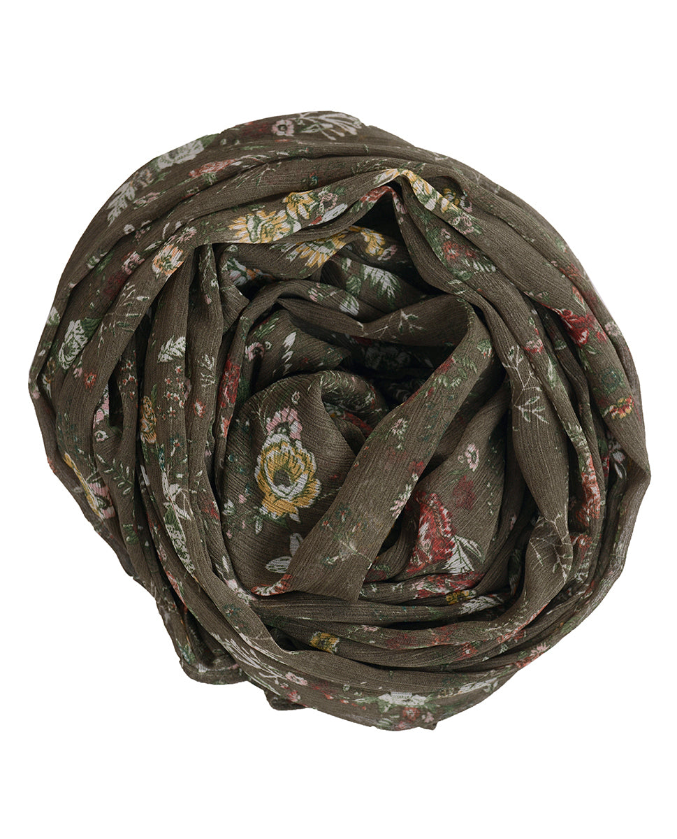 Piquant Green Floral Chiffon Scarf