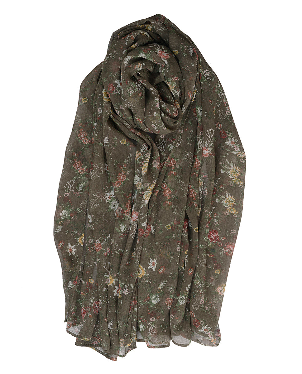 Piquant Green Floral Chiffon Scarf