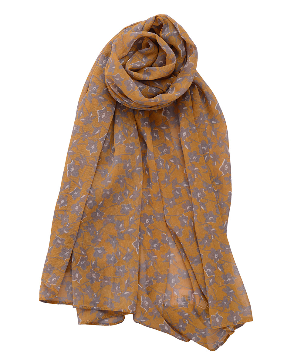 Ceylon Yellow Floral Chiffon Scarf