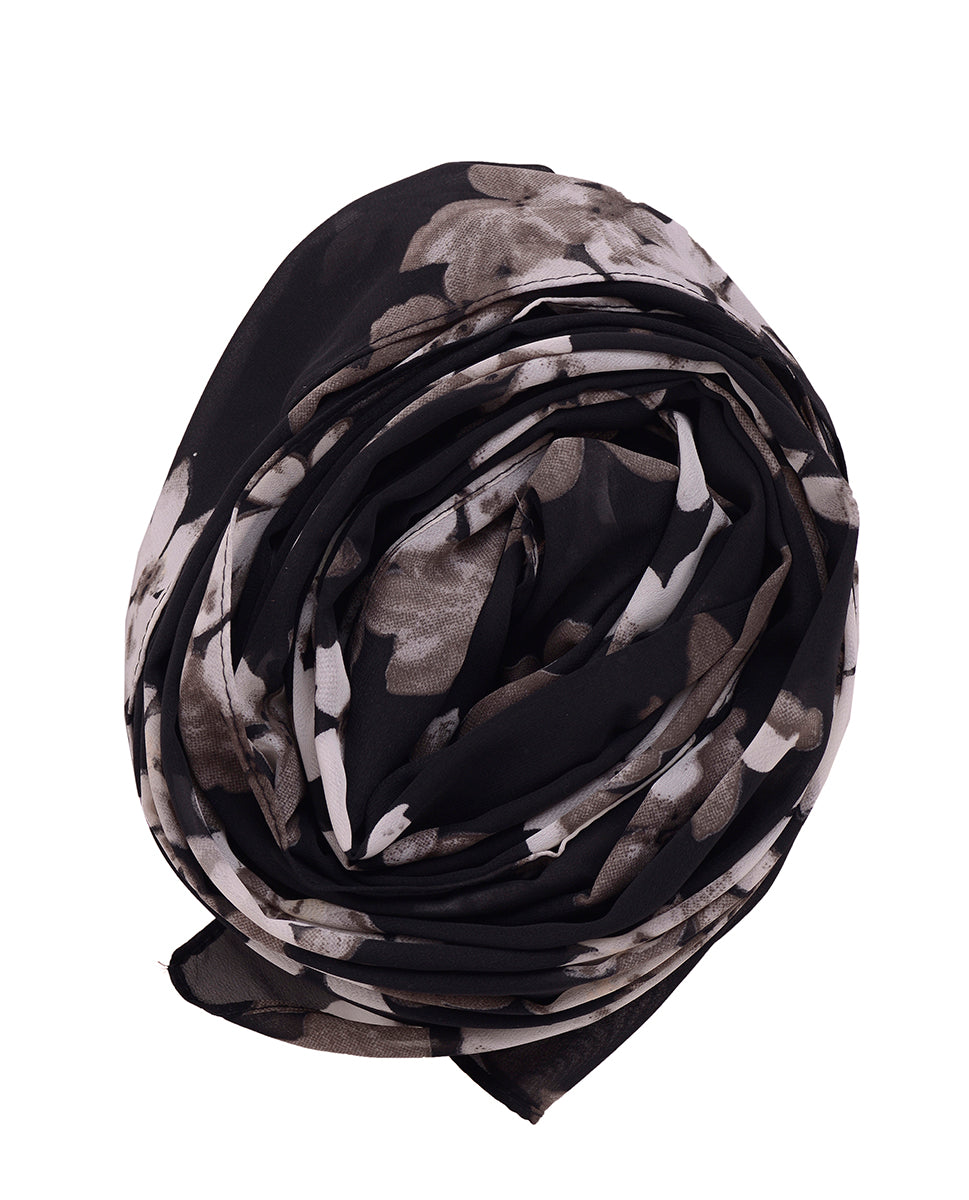 Jet Black Floral Georgette Scarf