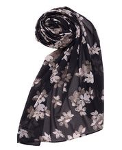 Jet Black Floral Georgette Scarf