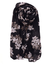 Jet Black Floral Georgette Scarf