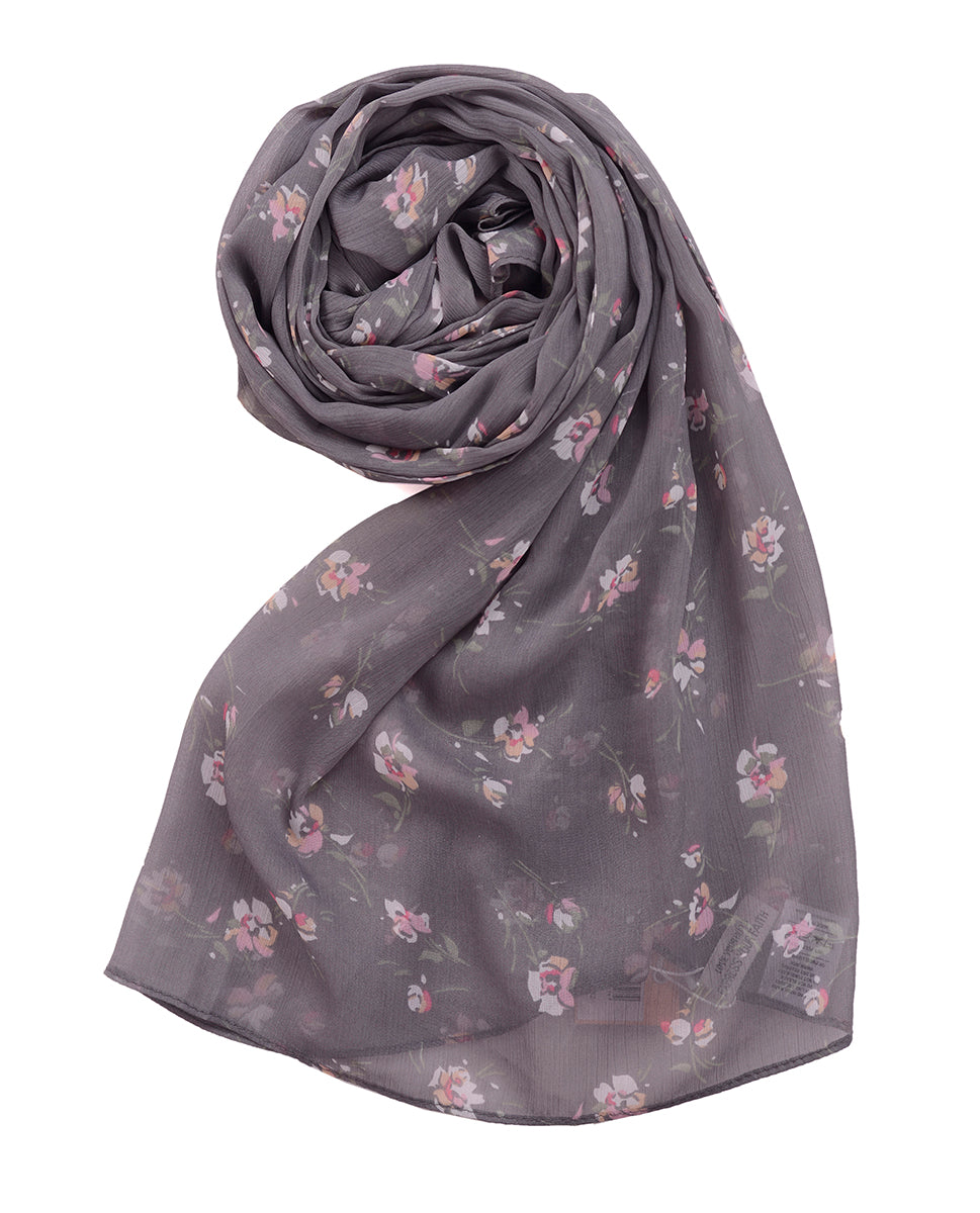 Ultimate Gray Floral Chiffon Scarf