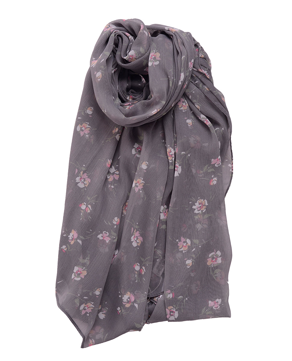 Ultimate Gray Floral Chiffon Scarf