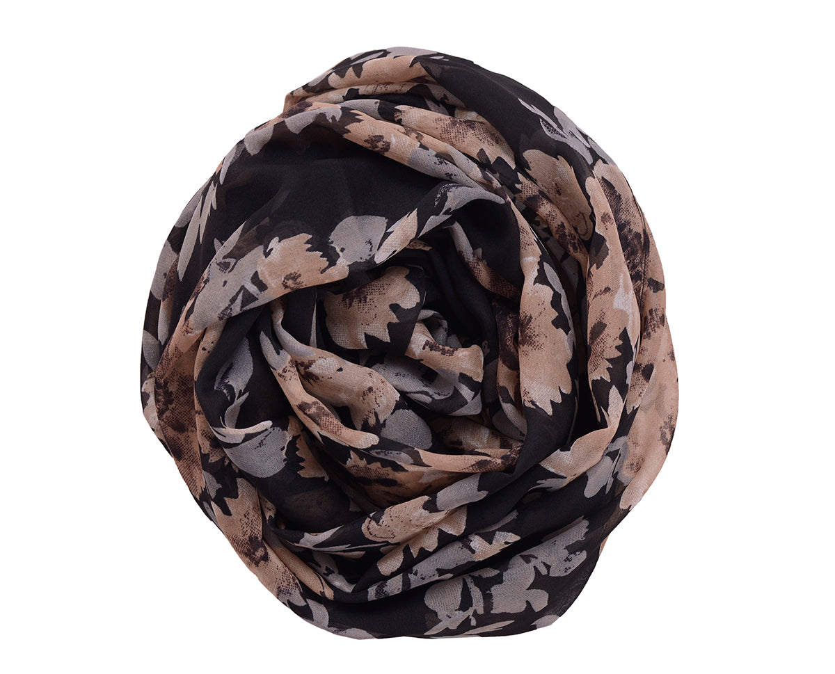 Seal Brown Floral Georgette Scarf