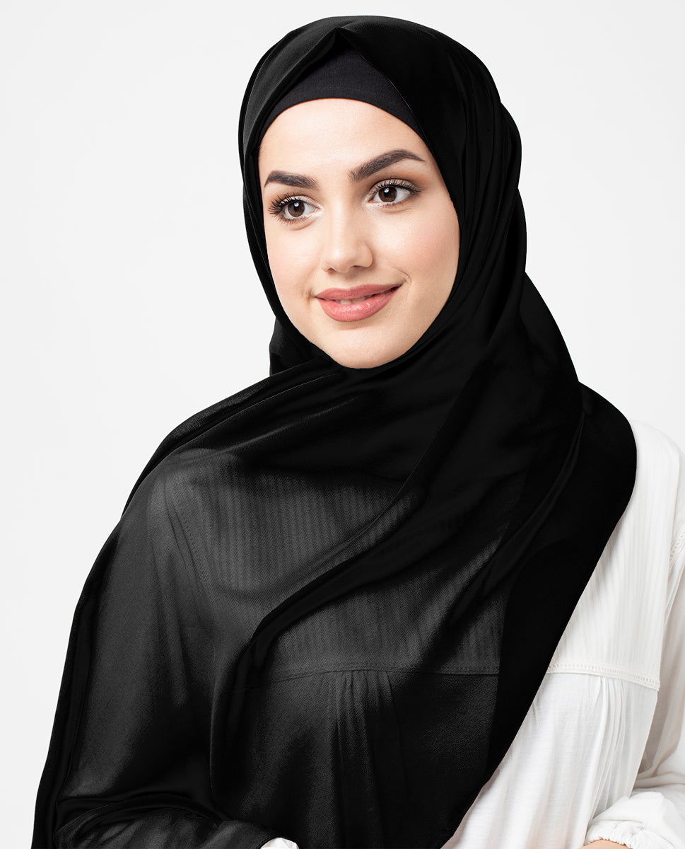 Jet Black Poly Georgette Scarf