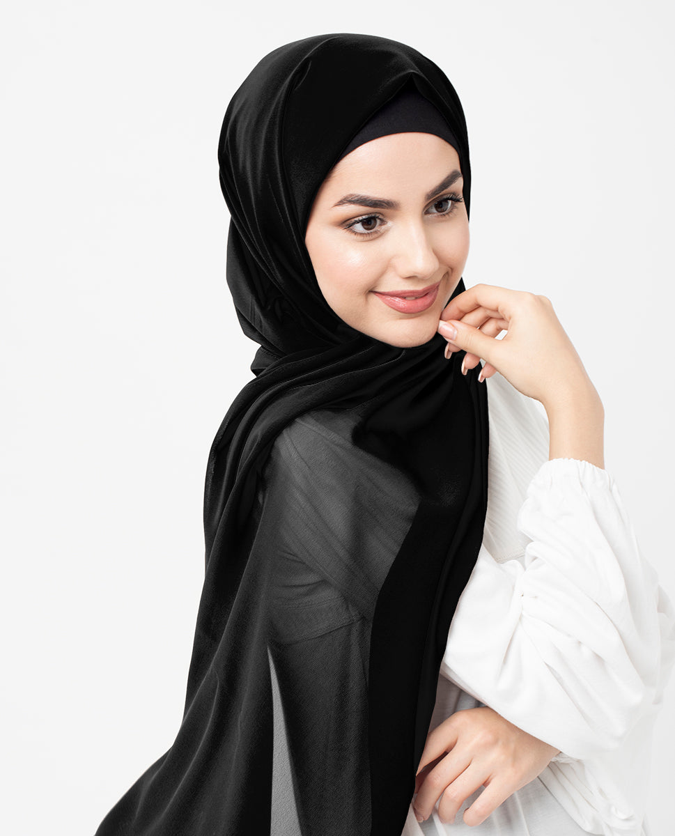 Jet Black Poly Georgette Scarf