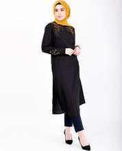 Black With Gold Beads Midi Dress