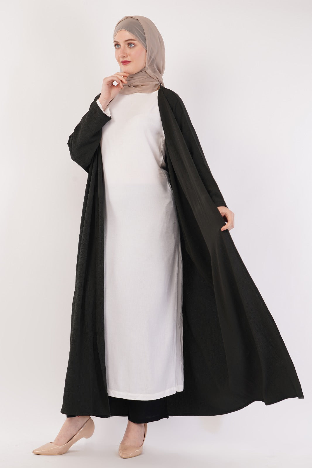 Dark Moss Green Open Abaya