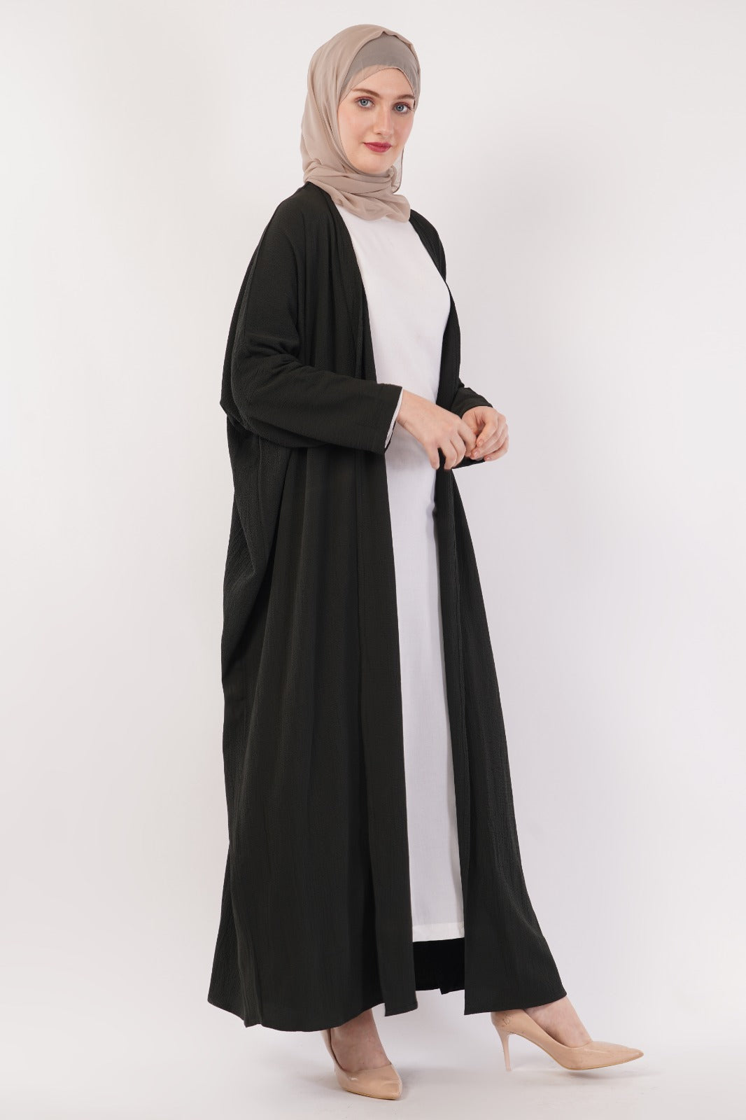 Dark Moss Green Open Abaya