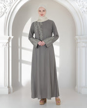 Feminine Bliss Pebble Grey Embroidered Abaya