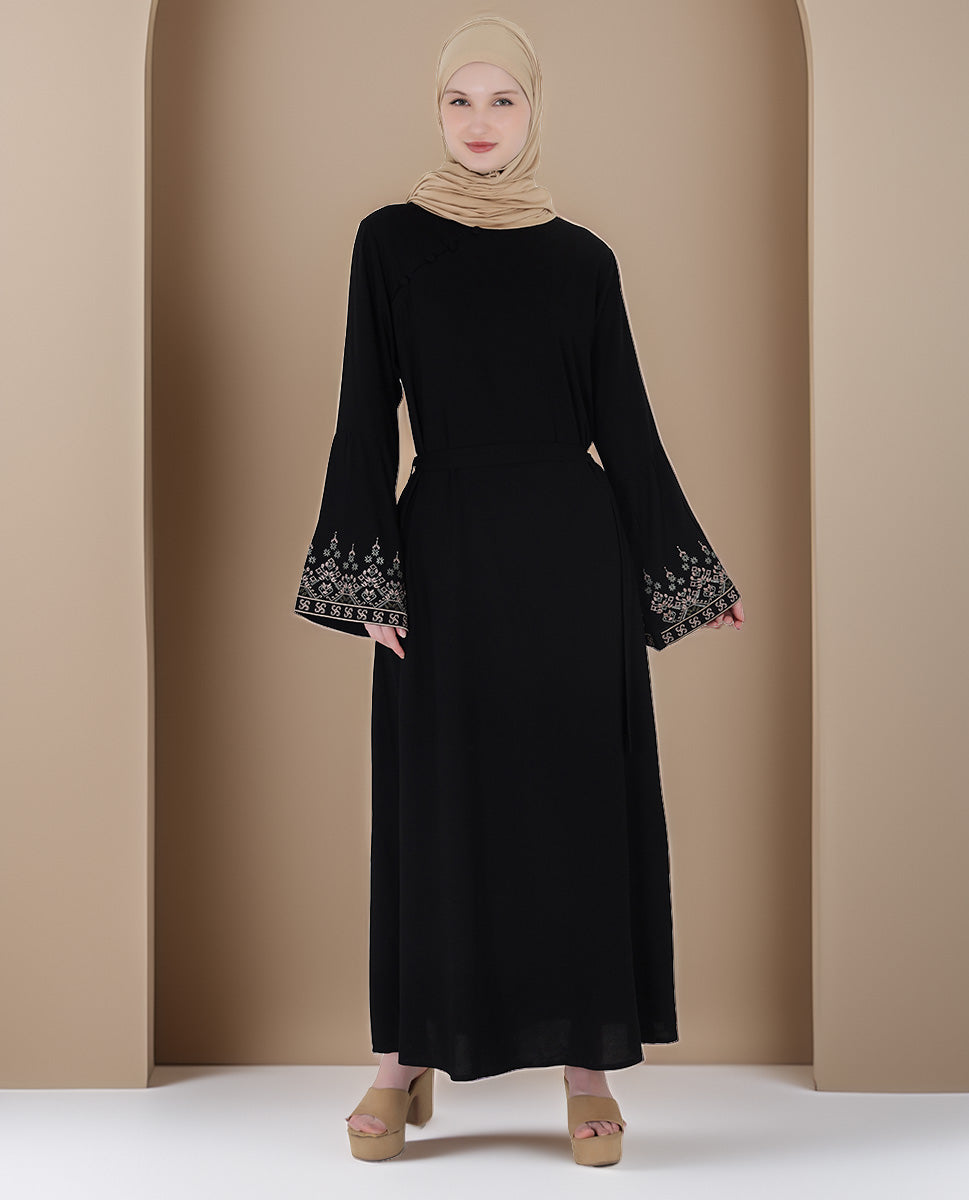 Mod Black Embroidered Bell Sleeve Abaya