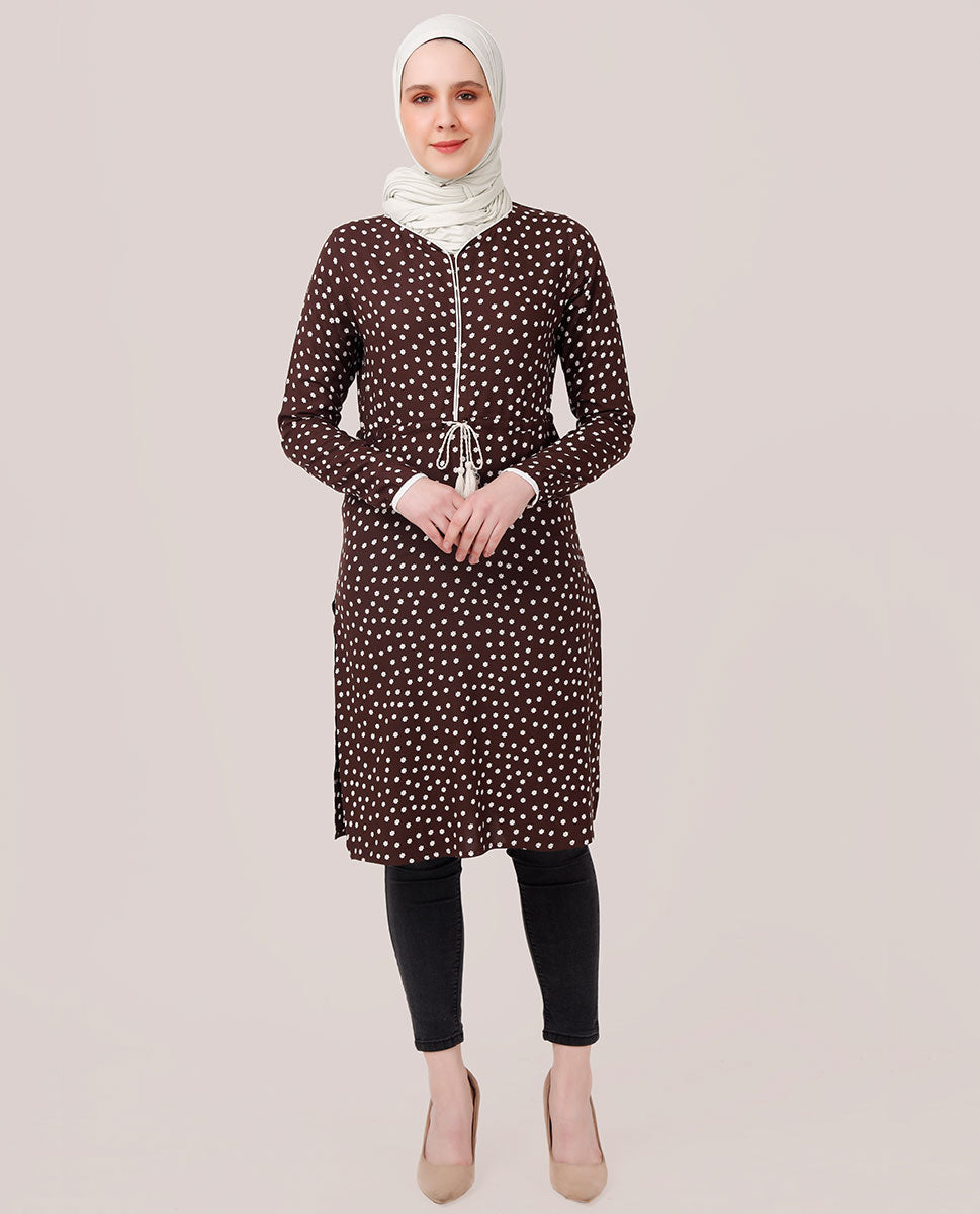 Printed Brown Tassle Top